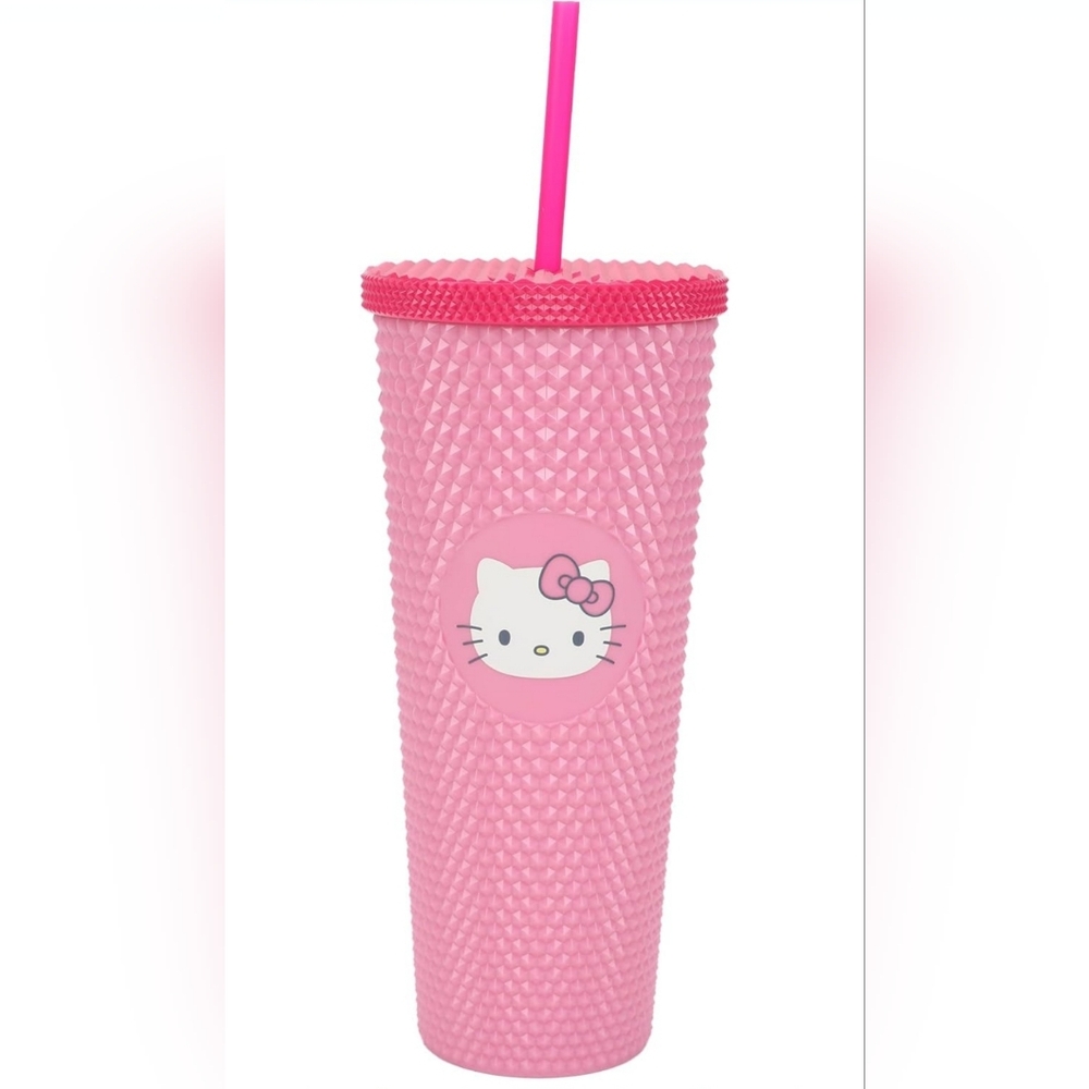 Hello Kitty Pink Studded 24 Oz. Acrylic Cup With Reusable Straw